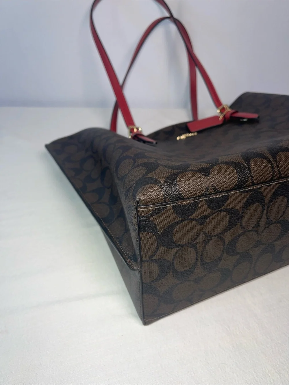 Coach Molly Tote L2377-1665 Signature Canvas Brown Red Leather
